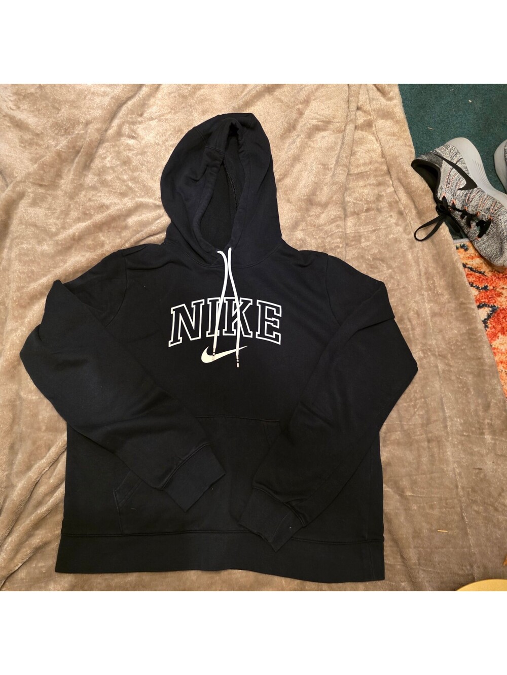 Wmn's Large - Nike Black Pullover Hoodie White Logo Size Large
